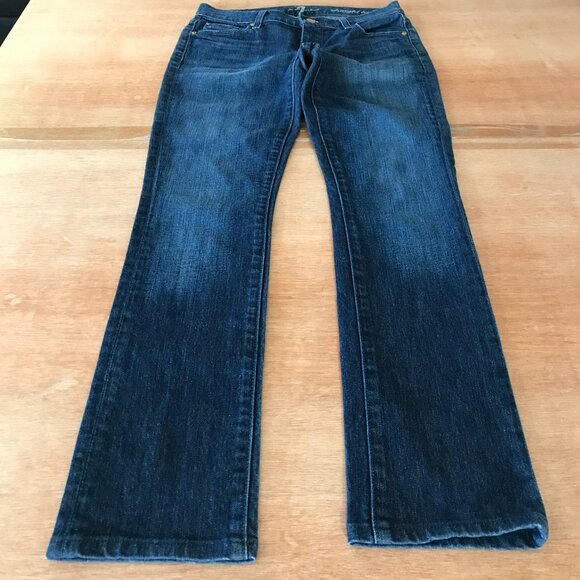 7 For All Mankind Straight Leg Jeans Women 26 Blue Mid Rise Dark Wash Stretch - Picture 1 of 14